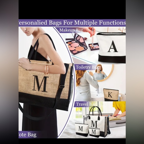 New- 3 piece letter “K” canvas bag, multiple uses, large tote with zipper - Picture 4 of 7